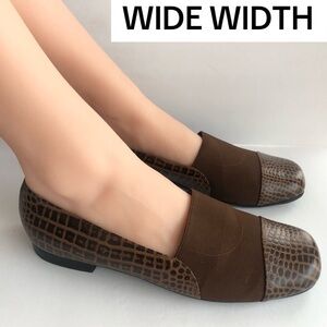 11W WIDE WIDTH Ros Hommerson Brown Crocodile Flat Slip On Leather Loafer Shoes